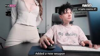 A girl rubs her pussy on the table and asks for cum