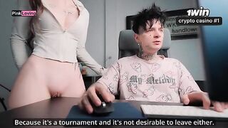 A girl rubs her pussy on the table and asks for cum