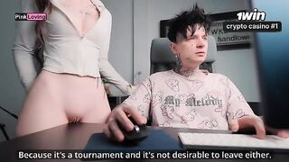 A girl rubs her pussy on the table and asks for cum