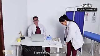 A doctor's medical exam turns into a rough threesome sex session