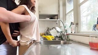 A couple has sex right in the kitchen, no one is stopping them
