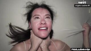 The woman took a huge dick and started to cum, soaking her man
