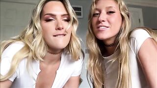 Two girls shared the same dick in an intense lesbian threesome scene