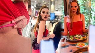 A petite girl almost got caught while masturbating in the mall park