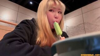 I saw the girl licking ice cream and offered her to lick my cock