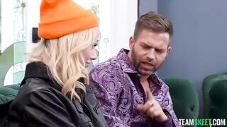 The blonde girl sat on my cock and moaned louder than I thought