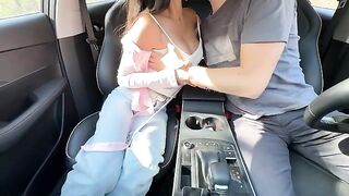 A beautiful student has sex with her teacher in the back seat of a car