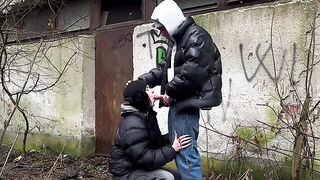 The girl was fucked outdoors by a stranger