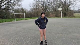 A girl was fucking in the forest, her moans echoing the wind