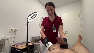 A hot nurse performs a blowjob after a waxing procedure in the spa