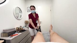 A hot nurse performs a blowjob after a waxing procedure in the spa