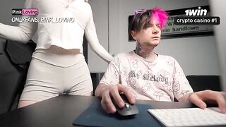 A cute girl rubs her pussy on the table and reaches orgasm