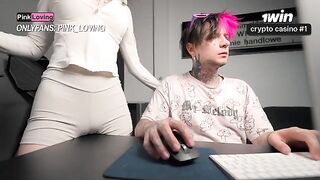 A cute girl rubs her pussy on the table and reaches orgasm
