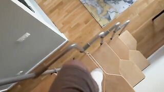 A girl sits on the guy’s dick, moving her hips to feel his cock deeper
