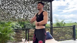 A busty brunette gets fucked hard by a muscular guy after massage