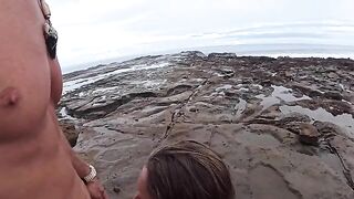 The girl made a blowjob on the beach, right in the water