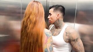 Outdoor sex in the elevator with a busty Latina MILF