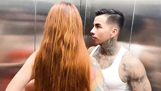 Outdoor sex in the elevator with a busty Latina MILF