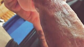A girl with a silicone mouth works outdoors and seduces men