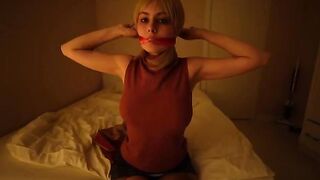 A sexy student dressed in cosplay pleads for a deep throat, showcasing her skills