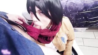 A surprise shove from behind – like a bolt from the blue, a stunning Mikasa Ackerman cosplay
