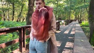 Public blowjob and sex with butt plug action