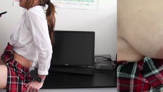 A hot schoolgirl got caught jerking off by her teacher in a steamy scene