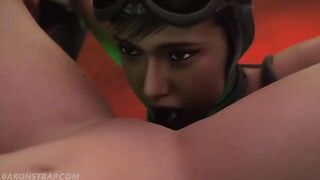 Lesbian bondage and BDSM with Powergirl and Catwoman, featuring intense tickling and domination