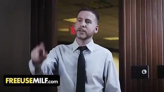 Submissive big-titted MILFs get fucked by their boss on his table
