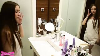 A cute teen, SolaZola, had passionate shower sex and bed action