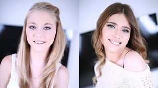 Two cute babes Hannah Hays and Ariel McGwire giving amazing blowjob in POV style